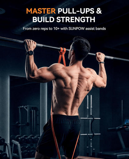 SUNPOW Pull Up Assistance Bands, Set of 5 Heavy Duty Resistance Bands for Men & Women, Natural Latex Exercise Bands for Pull-Up Progression, Home Workout, Strength Training, Mobility & Stretching