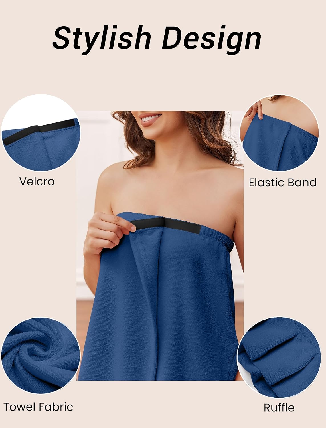 Ekouaer Towel Wrap for Women With Velcro Ruffle Wrap Robes