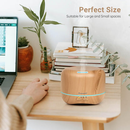 Homeweeks 300ml Essential Oil Diffuser, Quiet Aromatherapy Mist Diffusers for Essential Oils, Wood Grain, Ultrasonic, Remote Control, Timer, 7 Colors Light for Bedroom (300ml)