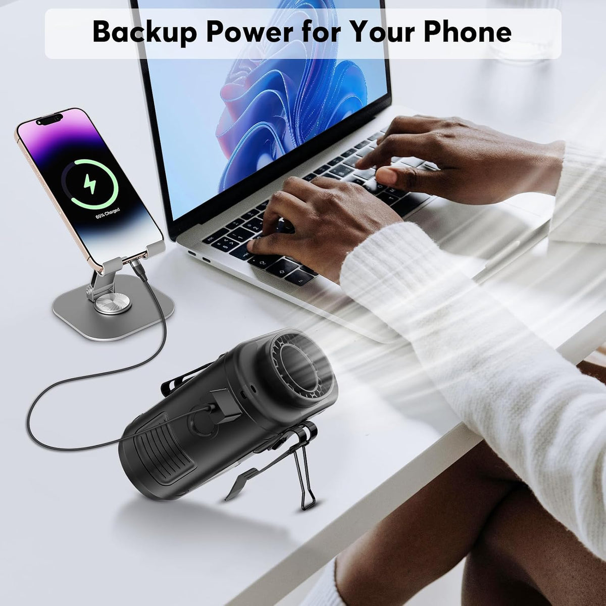 AI Portable Fan Rechargeable -10000mAh, 40H Work Time with 5 Speeds 16000RPM Strong Airflow, Personal Waist Fan with LED Light for Clip On Belt, Neck, Desk, Outdoor Indoor Jobsite Camping Travel