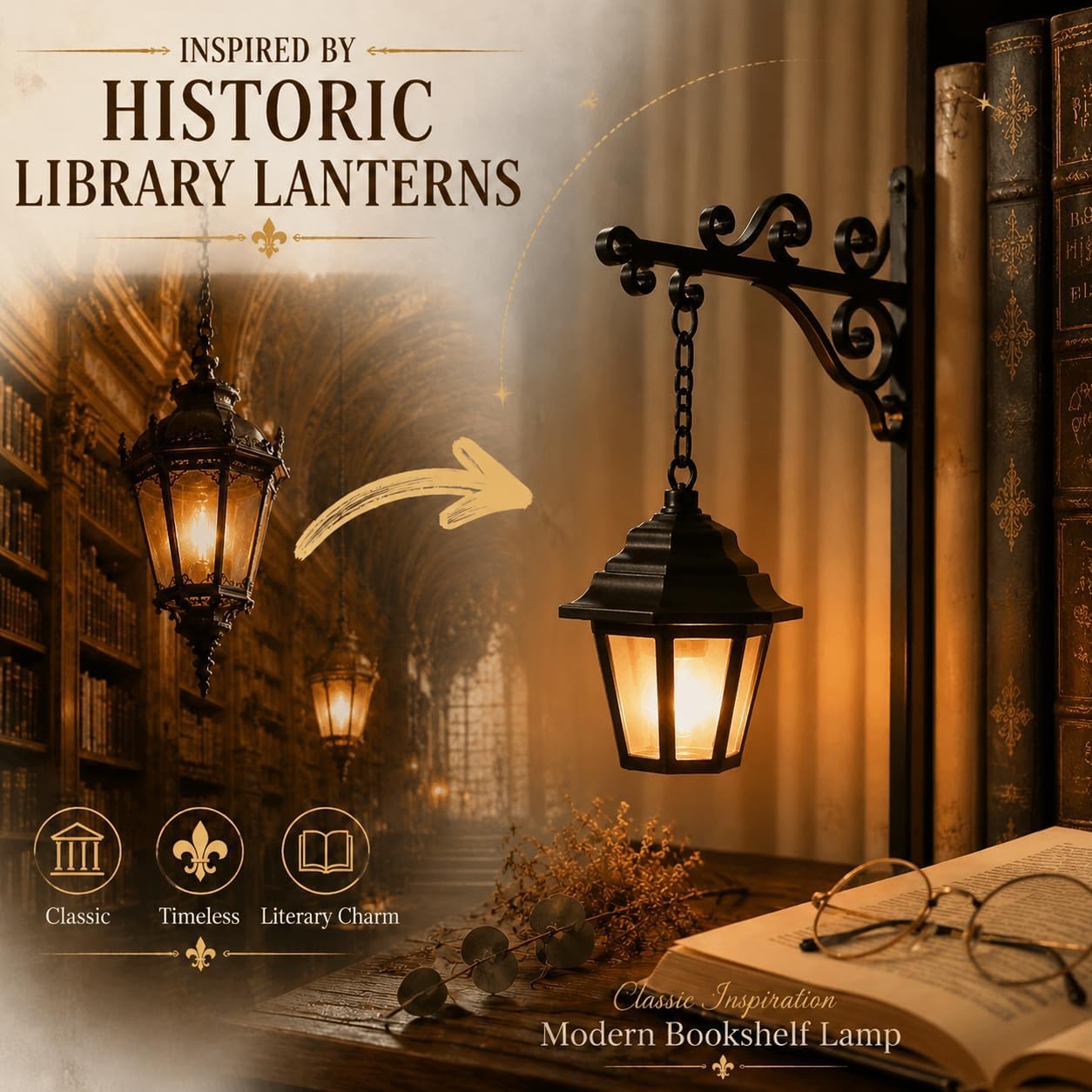 Library Lantern-Decorative Bookshelf Lighting, Mini Bookshelf Lamp Slides Between Books, Warm Amber LED Nook Light & Bookshelf Lantern for Book Nook, Shelf Decor Gift for Book Lovers(Reading Ghost)