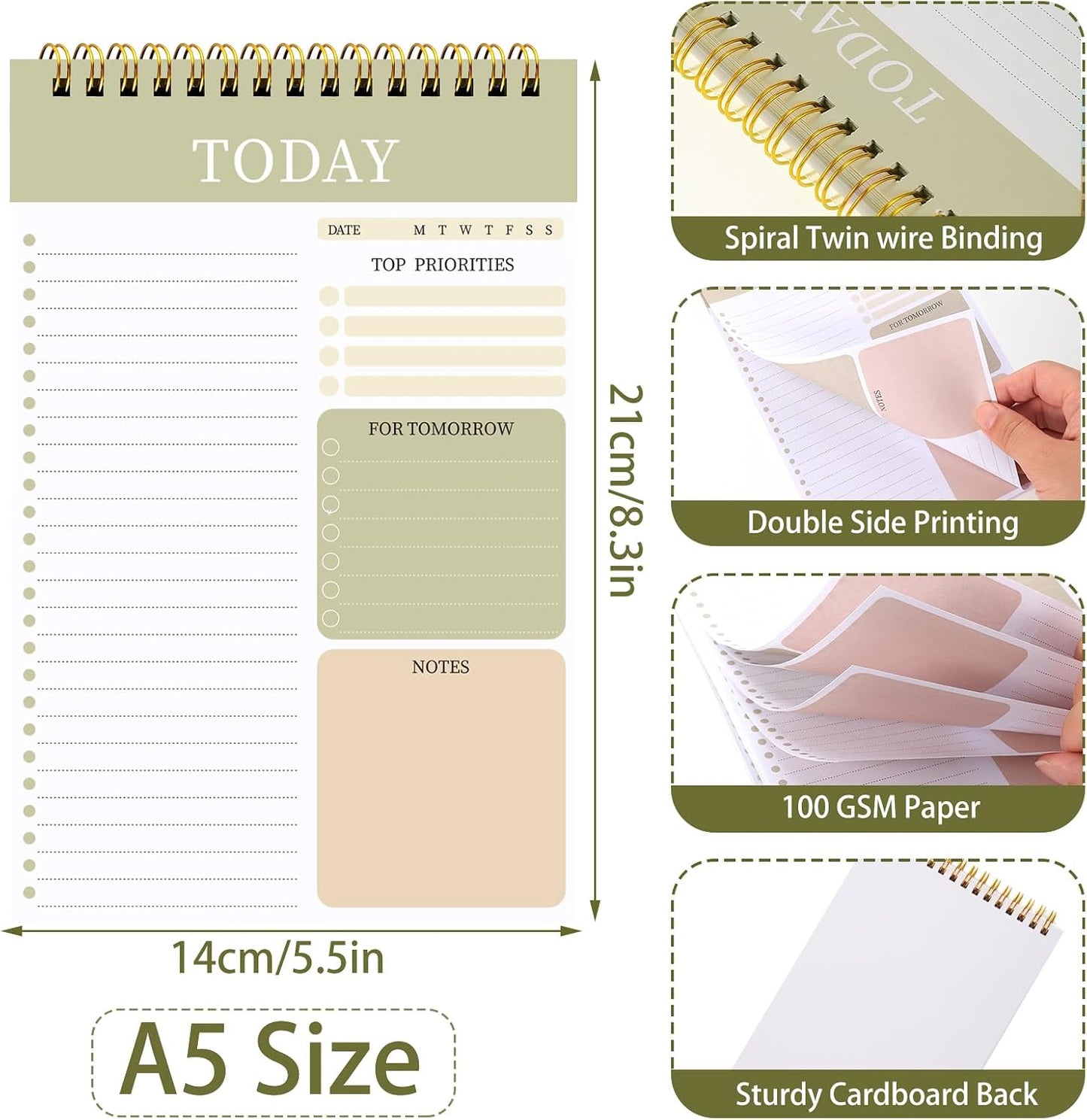 2 Packs To Do List Notepad, 104 Pages To Do List Notebook A5 Undated Daily Planner Notepad with Task Checklist Home Office School Supplies