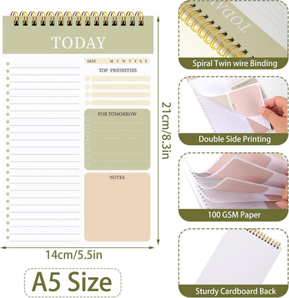 2 Packs To Do List Notepad, 104 Pages To Do List Notebook A5 Undated Daily Planner Notepad with Task Checklist Home Office School Supplies