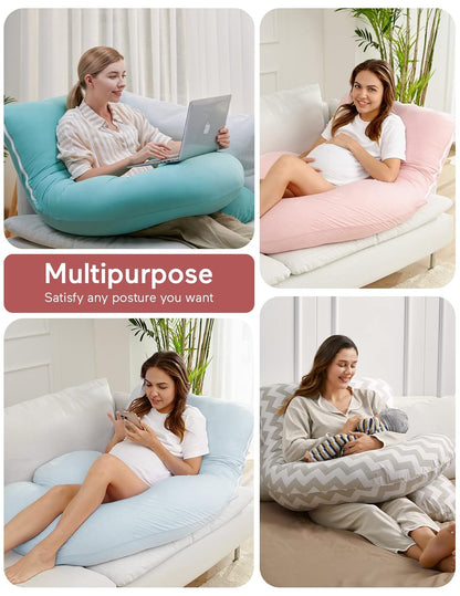 Momcozy Pregnancy Pillows with Cooling Cover, U-Shaped Full Body Maternity Pillow for Side Sleepers 57 Inch - Support for Back, Hip, Belly, Legs for Pregnant Women