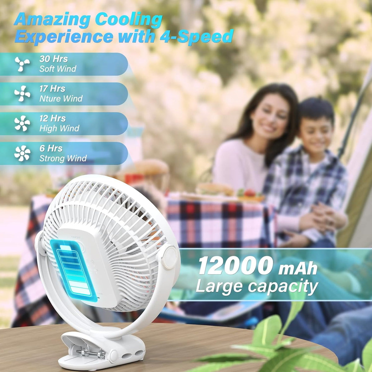 Clip on Fan 30H Longest Runtime,8in Portable Fan Rechargeable