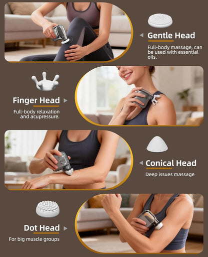 Mini Massage Gun, 0.4lb Ultra-Lightweight Pocket Sized Deep Tissue Percussion Muscle Massager, Portable Handheld Massage Gun for Travel, Gym, Office, 4 Modes, 4 Heads, Grey