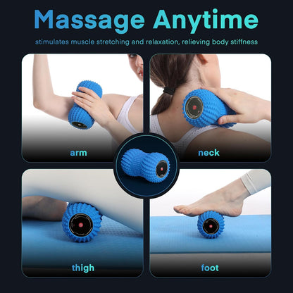 2 in 1 Vibrating Peanut Massage Ball with 6 Massaging Modes and Bluetooth Speaker, Rechargeable Vibrating Massage Yoga Roller Ball for Muscle Recovery, Orange
