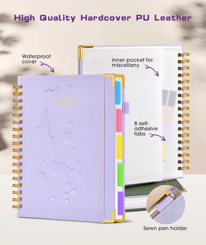 Hardcover Spiral Notebook journal with Removable Dividers Tabs, 300 Pages Leather 5 Subject Notebook College Ruled, 8"x10" Large B5 Notebooks for Work School Note taking, Lined Journal for Women,Black