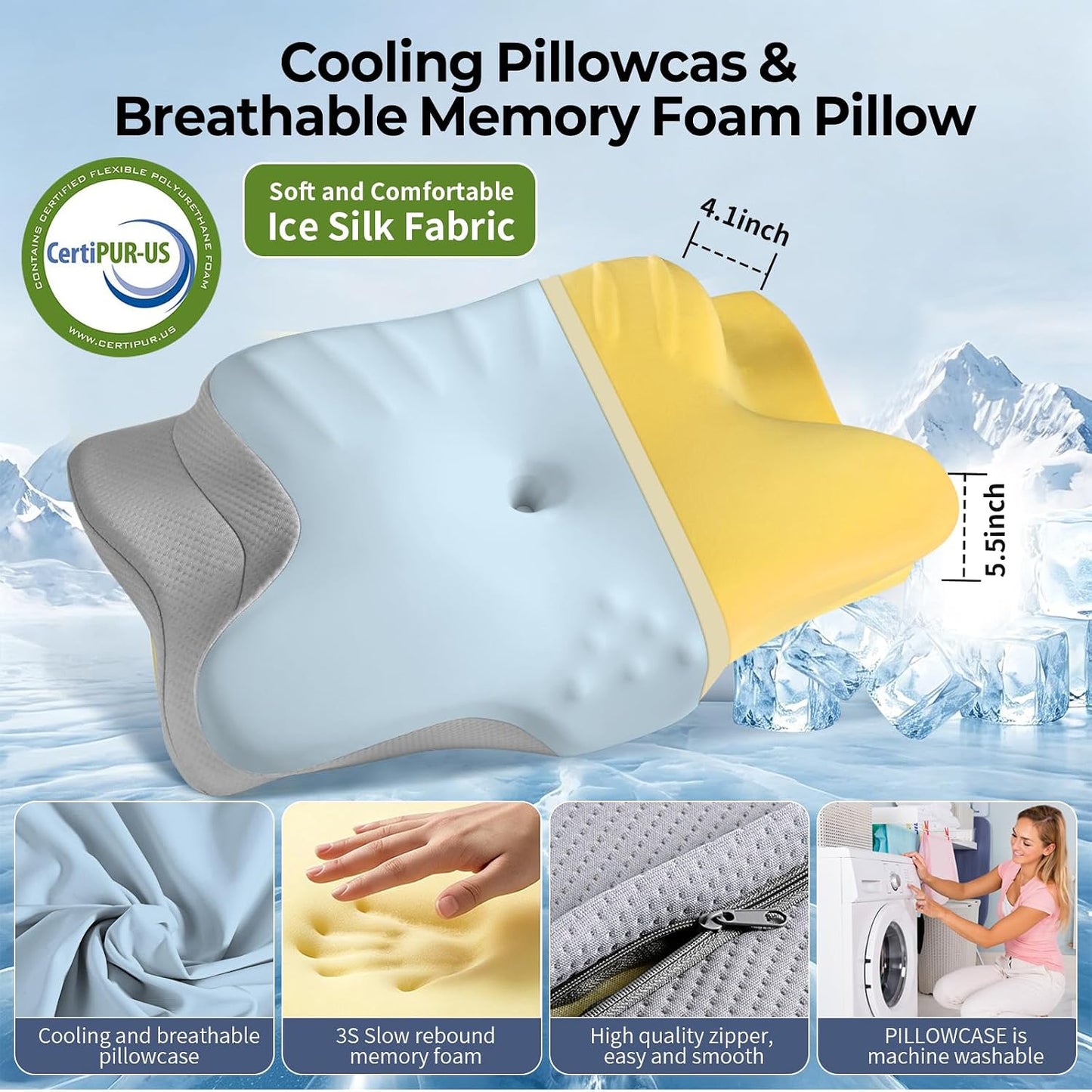 Ylekto Cervical Neck Pillow for Pain Relief - Contour Memory Foam Pillows for Sleeping, Ergonomic Pillow Side Sleeper Pillow for Neck Support, Bed Pillow for Side Back Stomach Sleepers(Grey)