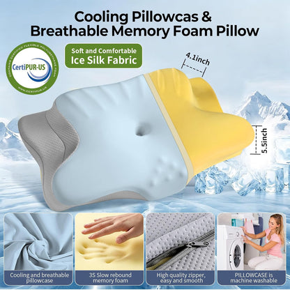 Ylekto Cervical Neck Pillow for Pain Relief - Contour Memory Foam Pillows for Sleeping, Ergonomic Pillow Side Sleeper Pillow for Neck Support, Bed Pillow for Side Back Stomach Sleepers(Grey)