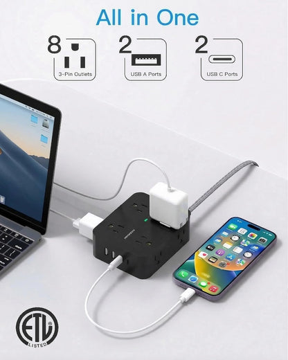 HANYCONY Surge Protector Power Strip, 1080J, 5 Ft Braided Extension Cord
