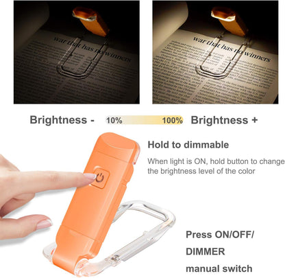 HONWELL Rechargeable Book Light, Clip On LED Reading Lights for Kids Reading in Bed, 3 Brightness Levels Dimmable Bookmark Light for Eye-Protection, Portable Reading Lamp for Bookworms, Travel(Orange)