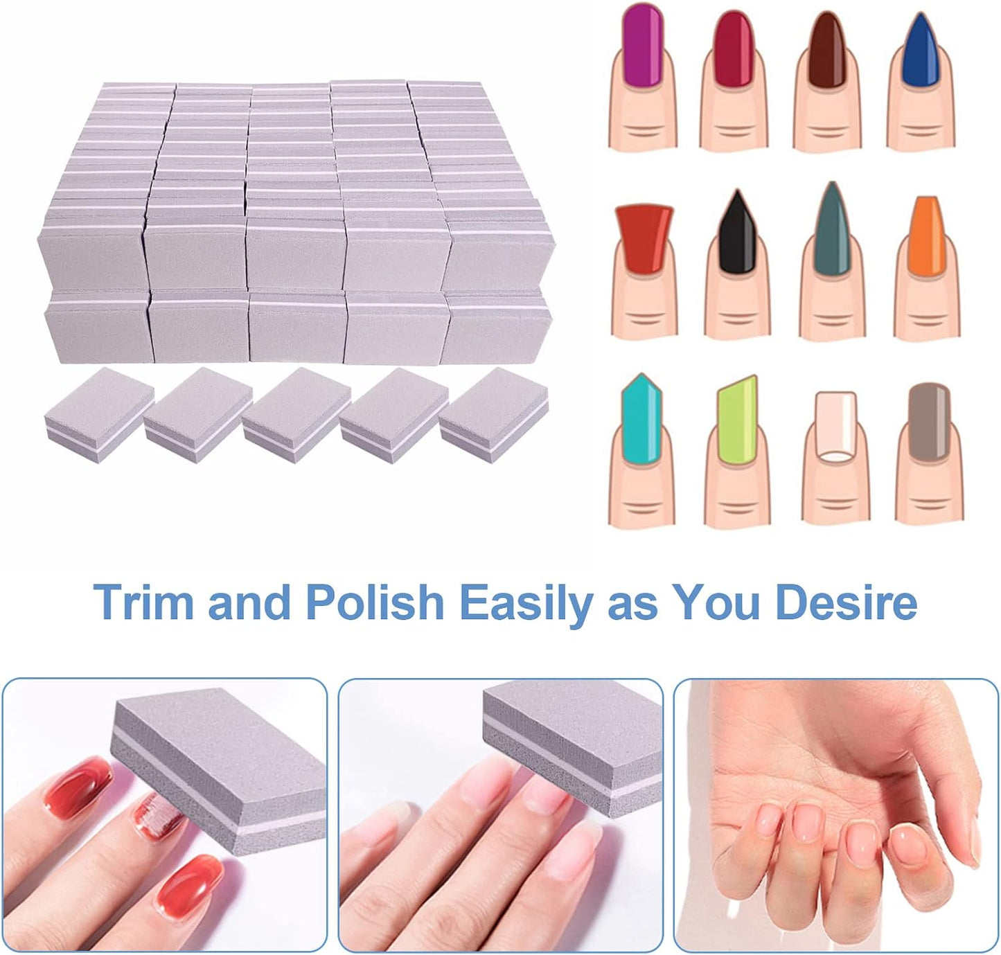 Nail Buffers (50 Pack), Mini Buffer Block Nail File for Acrylic Nails and Natural Nails, 100/180 Grit Nail Buffer Block Bulk Buffing Blocks for Nail Buff Professional Manicure File Blocks Set Pink