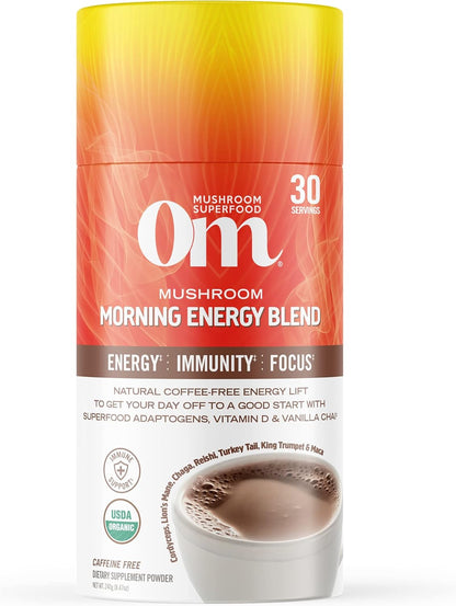 OM MUSHROOM SUPERFOOD Matcha Latte Blend – Green Tea Mushroom Powder with Lion’s Mane, Reishi, Chaga & Turkey Tail – Focus, Calm & Stress Support – 8.47 oz Canister (30 Servings)