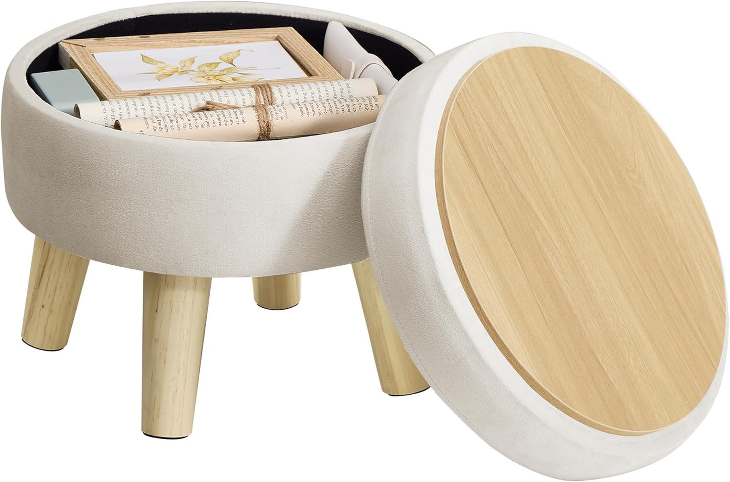 SONGMICS Foot Stool Ottoman, Small Storage Ottoman with Legs, 15.7 Inches
