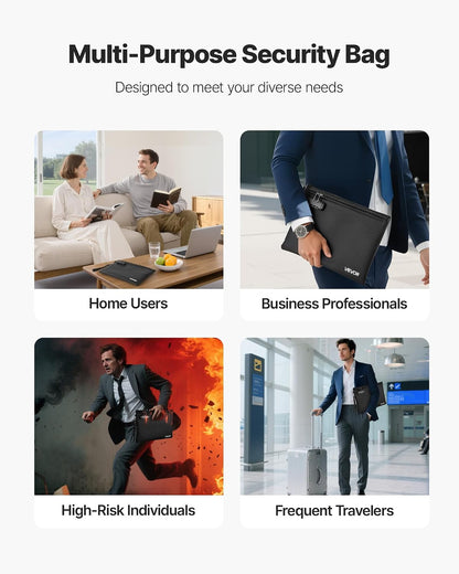 VEVOR Fireproof Document Bag, 1832 ℉ Heat Insulated Fireproof & Waterproof Bag, Portable Multi-Layer File Storage Security Organizer Home Office Travel Use, for Passports, Important Documents, Files