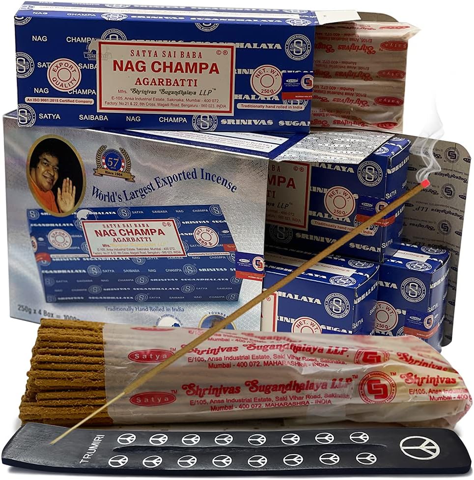 TRUMIRI Incense Stick Holder Bundle with Satya Sai Baba Nagchampa 250g Bulk Incense Sticks Nag Champa Agarbatti - Pack of 1 (Approx 250 Insence-Sticks)