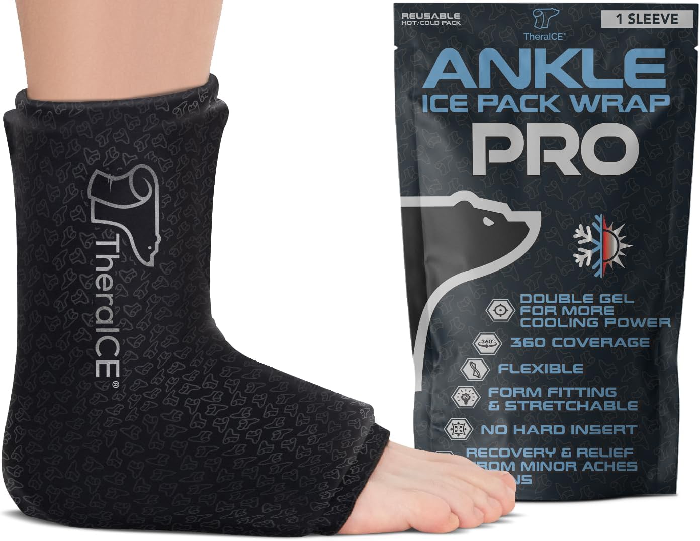 TheraICE Ankle Ice Pack Wrap for Swelling & Sprained Ankle Brace for Women Men, Cold Therapy Foot Heel Spur Support Compression Socks, Plantar Fasciitis & Achilles Tendonitis Sore Feet Pain Relief