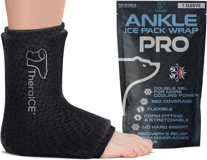 TheraICE Ankle Ice Pack Wrap for Swelling & Sprained Ankle Brace for Women Men, Cold Therapy Foot Heel Spur Support Compression Socks, Plantar Fasciitis & Achilles Tendonitis Sore Feet Pain Relief
