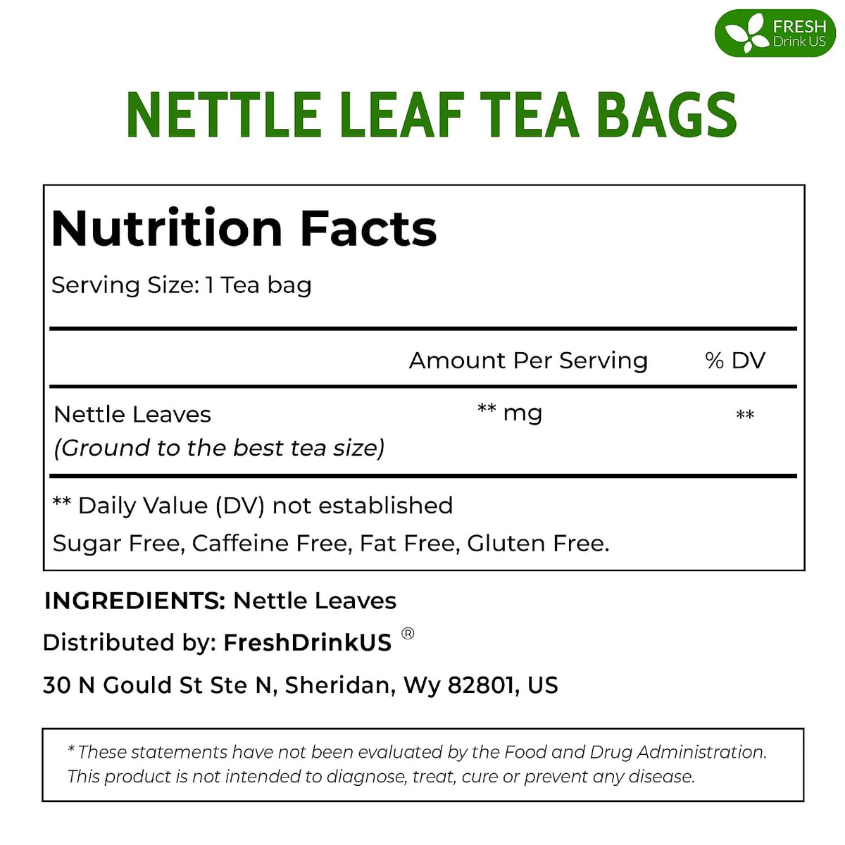FreshDrinkUS, Premium Nettle Leaf Tea, 135 Count, Pure, Caffeine Free