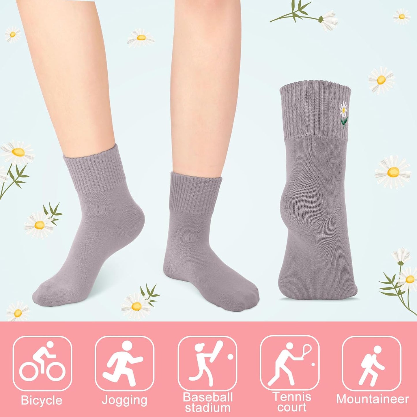 Eurzom 10 Pairs Socks Womens Crew Elastic Ankle Length Cotton Socks Aesthetic Cute Lightweight Low Cut Gifts for Women - Colors B