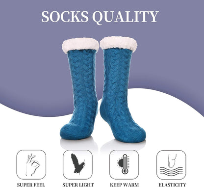 SDBING Women's Winter Super Soft Warm Cozy Fleece Lined Fuzzy Slipper Socks with Grippers