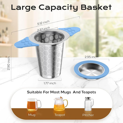 Tea Infuser for Loose Leaf Tea,Stainless Steel Tea Infuser with Heat Proof Silicone Handles,Extra Fine Mesh Tea Strainers Filter Fine Tea Leaves Effectively,Fits TeaPots/Mugs