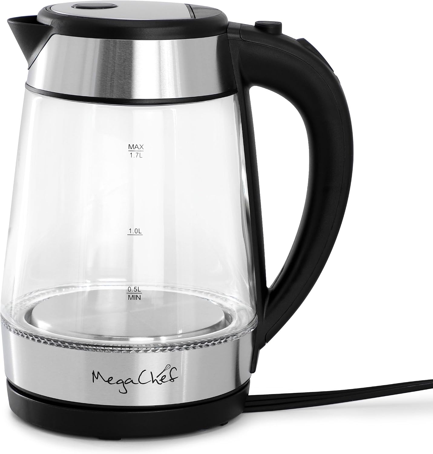 MegaChef Electric Watter Boiler/Tea Kettle (Glass, Silver, 1.8 Liter)