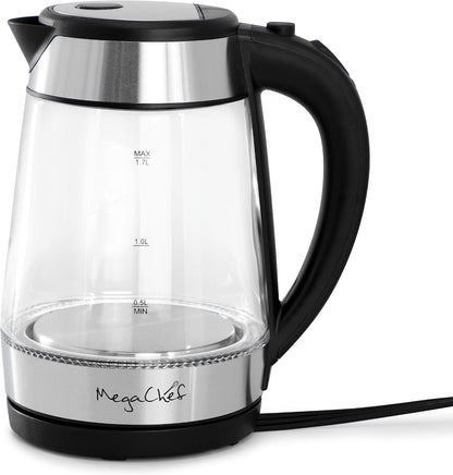 MegaChef Electric Watter Boiler/Tea Kettle (Glass, Silver, 1.8 Liter)