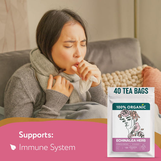 Echinacea Tea Organic (40 Bleach-Free & Microplastic-Free TeaBags) - Natural Immunity Support