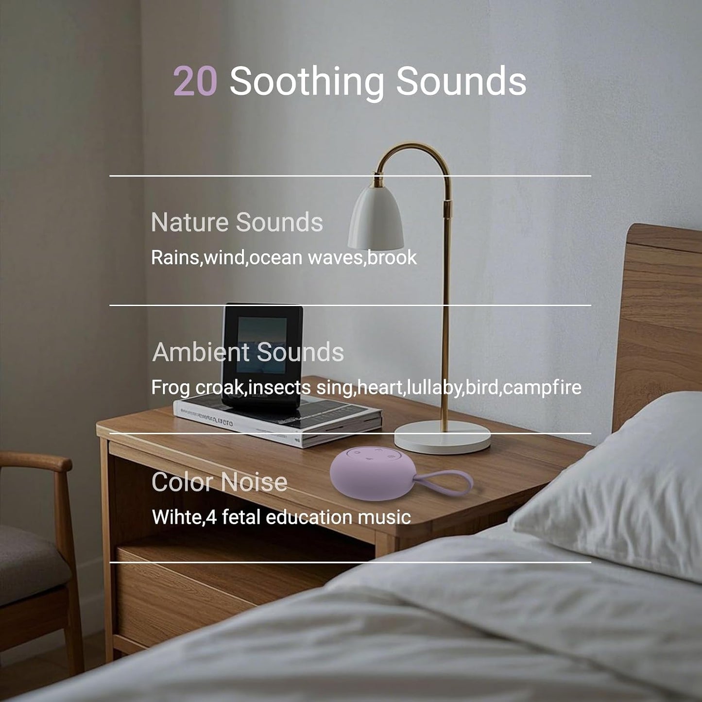 Portable Baby Sound Machine [White Noise for Babies Kids Adults][Timer Function][20 Soothing Sounds][Sleep Soother] 15 Hours Battery Life, Travel,Registry,Gifts,Shower,Clips on Baby Stroller