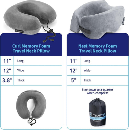 TRAVELREST Nest Neck Pillow Travel Essentials - Memory Foam Support - Grey