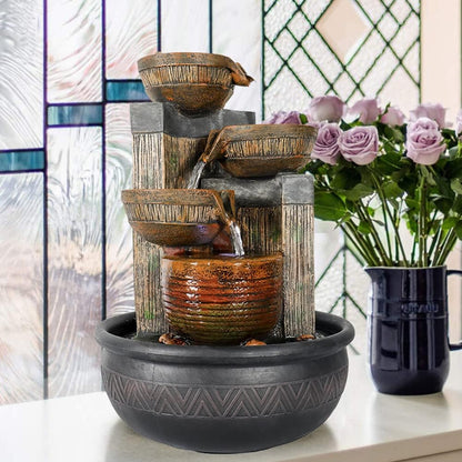 15.7" H 4-Tier Indoor Tabletop Waterfall Fountain with LED Lights Desktop Fountains Calming Sound for Home Office Decor (15.7''H)