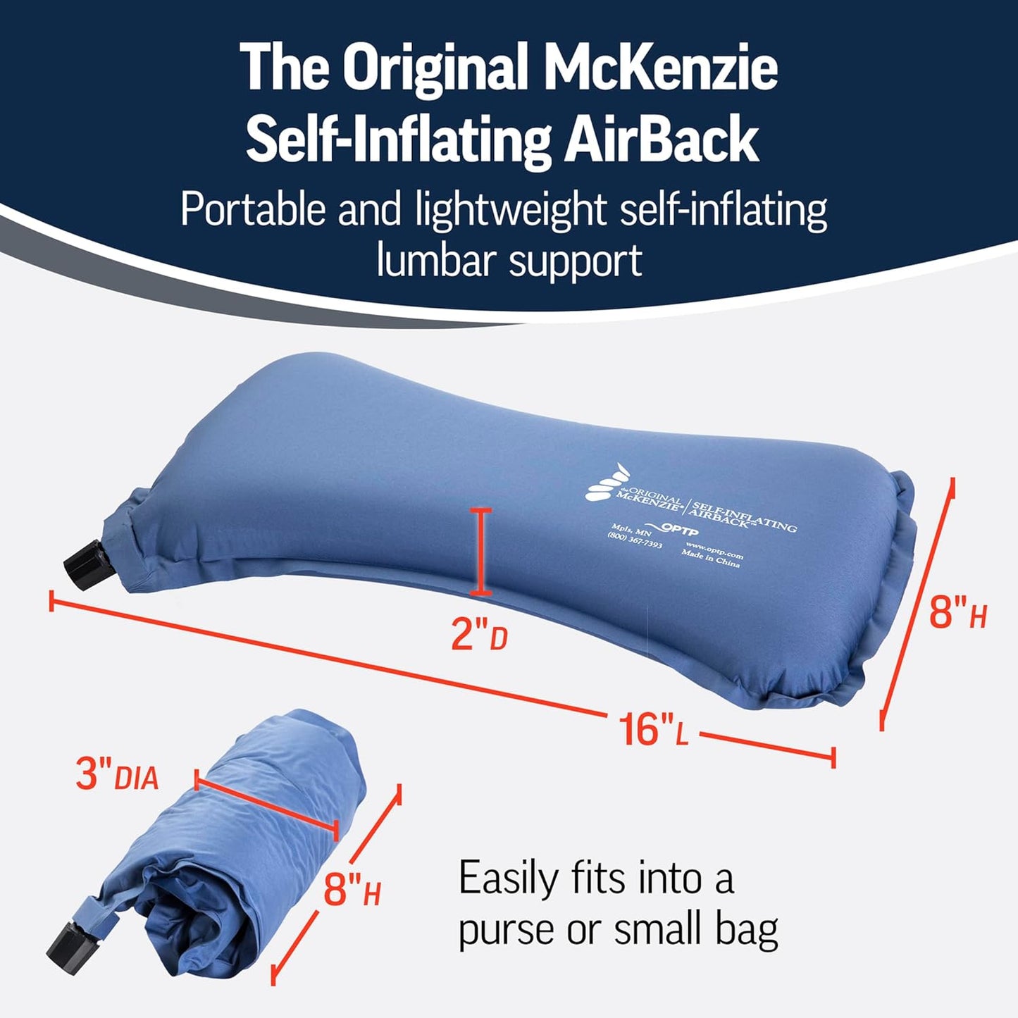 OPTP The Original McKenzie Self-Inflating AirBack Travel Lumbar Support Pillow