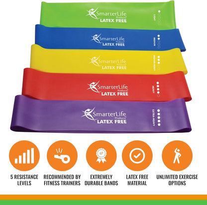 SmarterLife Resistance Bands, Set of 5 Extra Wide Latex-Free Exercise Bands | Bands for Working Out - For Women, Men - Weight Loss, Physical Therapy Bands, Booty Bands, Home Gym, Workout Guide Included