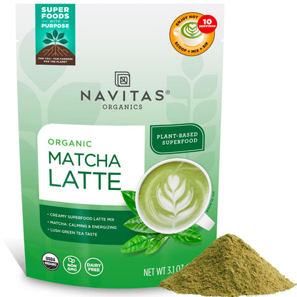Navitas Organics Instant Matcha Latte Mix – Simple & Convenient Blend For Sweet & Creamy Latte – Mix With Water – Dairy Free & Low Sugar – USDA Organic, Non GMO, Gluten Free (11.1oz. Bag, 35 Servings)