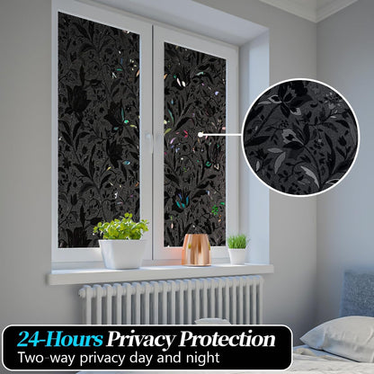Bloss Blackout Window Film Privacy, 100% Sun Blocking Privacy Film for Glass, Removable Room Darkening Black Out Window Tint, Static Cling Frosted Glass Film (Black/Matte, 17.7" x 78.7")