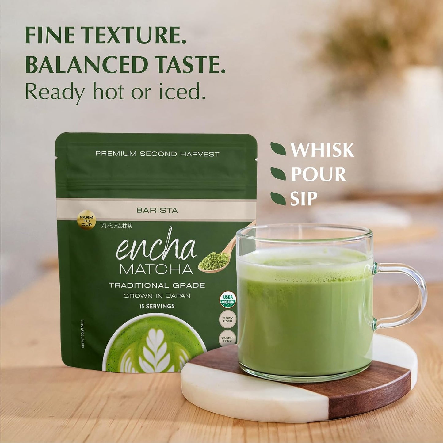Encha Matcha - Latte Grade Matcha Powder - Unsweetened, First Harvest, Organic Green Tea Powder From Uji, Japan (60g / 2.12 Ounce) Premium for Latte, Smoothie - Caffeine, L-Theanine