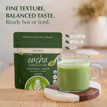 Encha Matcha - Latte Grade Matcha Powder - Unsweetened, First Harvest, Organic Green Tea Powder From Uji, Japan (60g / 2.12 Ounce) Premium for Latte, Smoothie - Caffeine, L-Theanine