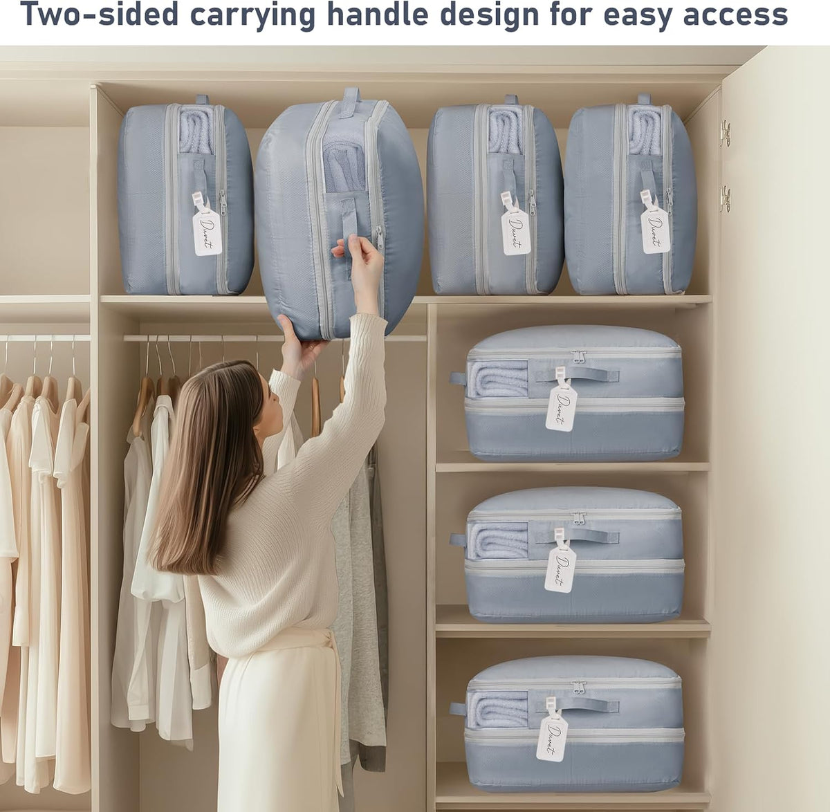 DIMJ Comforter Storage Bag - Blanket Storage Organizer Compression Bags, Large Capacity Ultra Space Saving Self Compression Organize for Bedding, Pillow, Duvet, Sheet Storage with Zipper Window