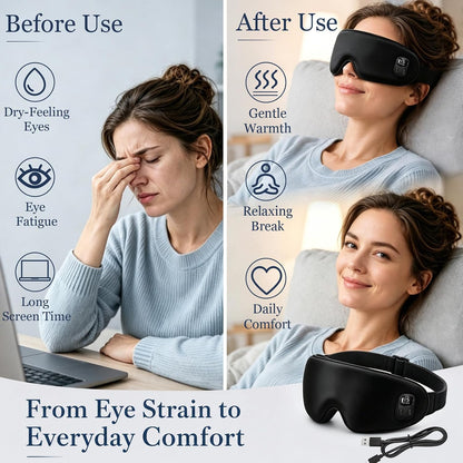 Cordless Heated Eye Mask-4 Heat Levels & 4 Timers Heated Eye Mask Rechargeable for Dry Eyes Warm Compress for Eyes Home Office Travel Sleep Soft Adjustable Portable Eye Mask Gift for Women Men