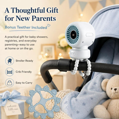 Portable Stroller Fan for Baby, 90° Oscillating Quiet Rechargeable Fan