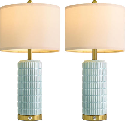PoKat Touch Bedside Table Lamps with 2 USB for Bedroom Living Room, 25''