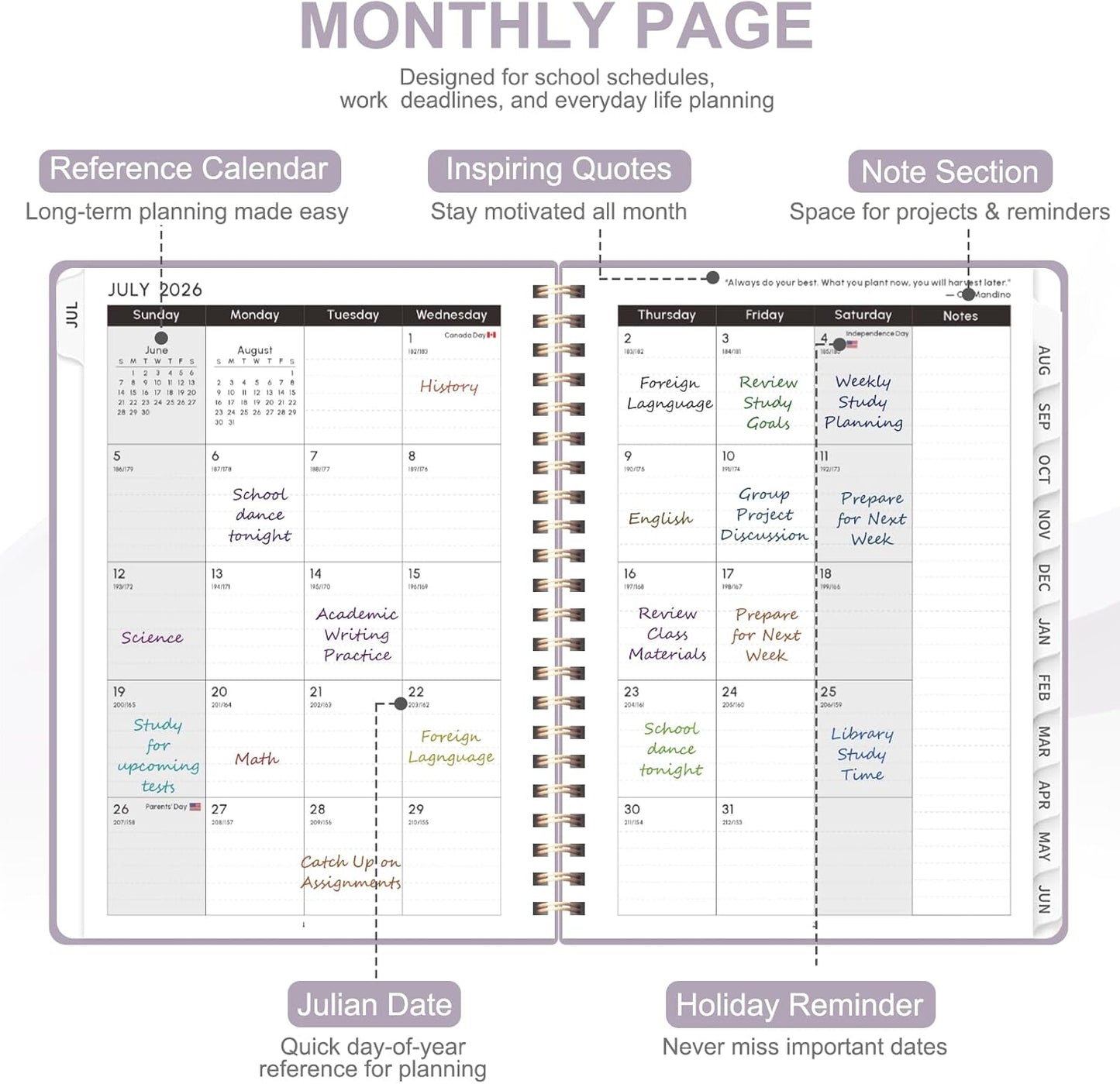 Planner 2026-2027, Weekly and Monthly Calendar Planner, JUL 2026 - JUN 2027 | A5(6.3'' x 8.5''), Hardcover, Agenda Book, Sprial Bound, Inner Pocket, Office and School Use