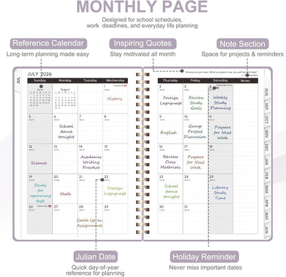 Planner 2026-2027, Weekly and Monthly Calendar Planner, JUL 2026 - JUN 2027 | A5(6.3'' x 8.5''), Hardcover, Agenda Book, Sprial Bound, Inner Pocket, Office and School Use