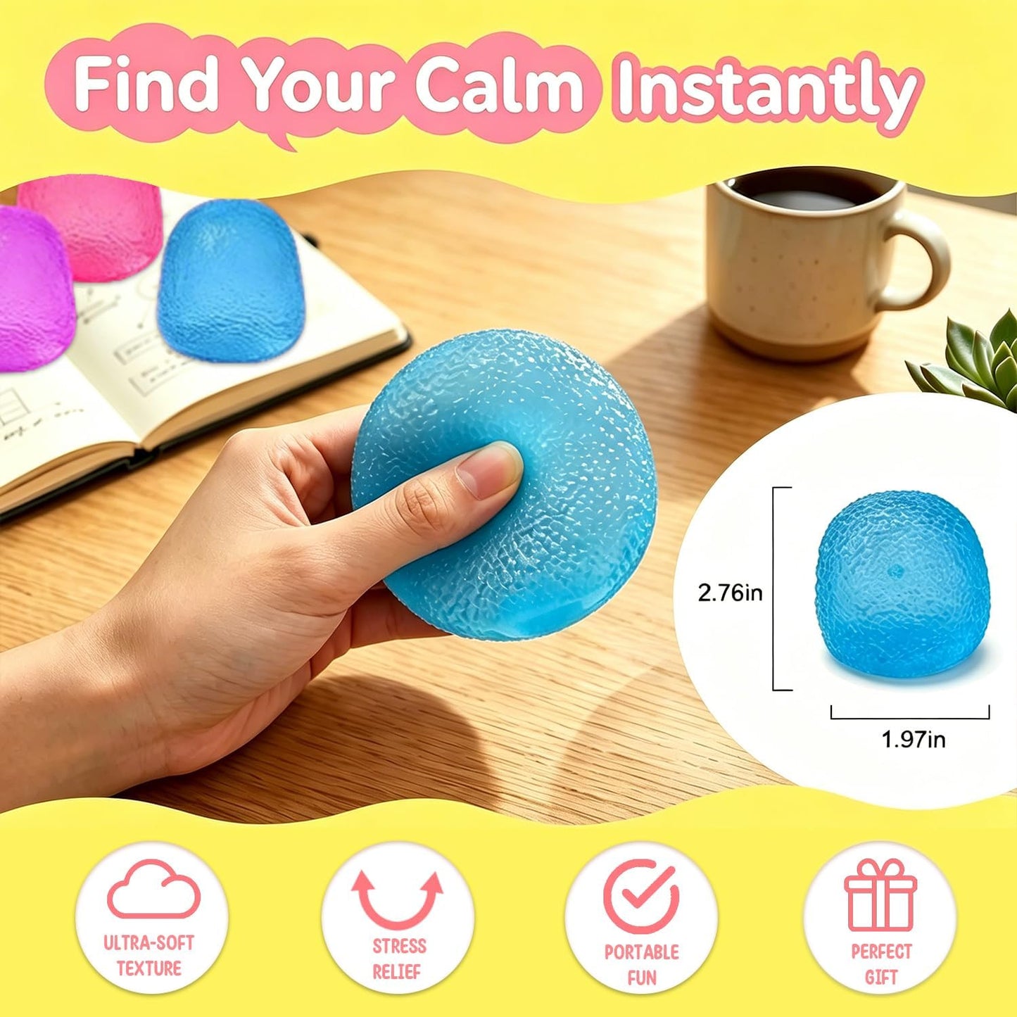 Squishy Fidget Toys for Adults, Stress Balls, Super Solid Squeeze Ball, Sensory Toys for Anxiety Relief (Blue)