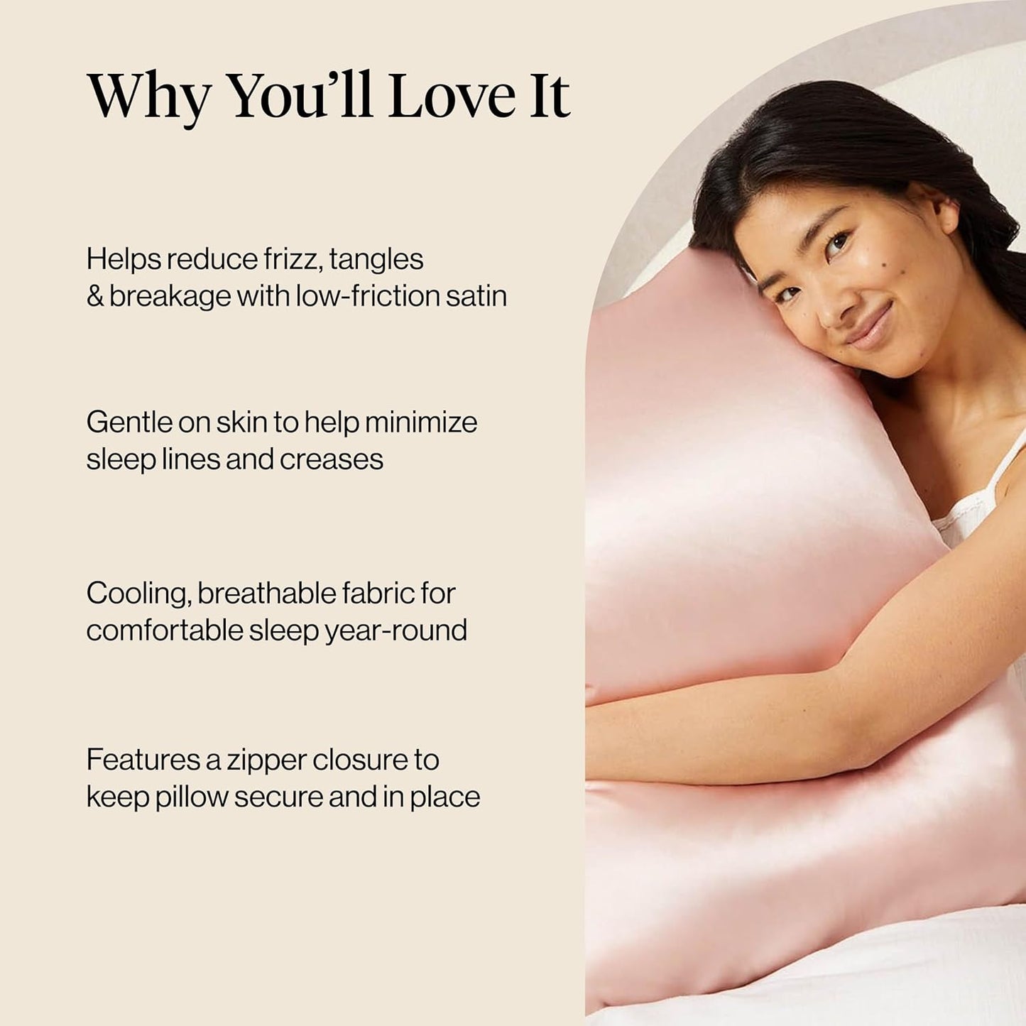 Kitsch Satin Pillowcase with Zipper for Hair & Skin - Softer Than Silk Pillow Cases, Smooth Cooling Satin Pillow Case, Wrinkle-Free, Machine Washable - Pillow Cases Standard Size (19x26) - Blush