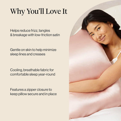 Kitsch Satin Pillowcase with Zipper for Hair & Skin - Softer Than Silk Pillow Cases, Smooth Cooling Satin Pillow Case, Wrinkle-Free, Machine Washable - Pillow Cases Standard Size (19x26) - Blush
