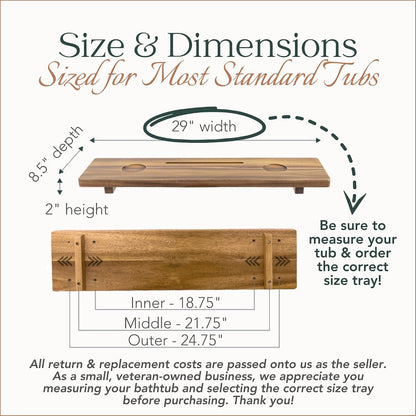 Premium Nature Shed Bathtub Tray for Freestanding Bath | Large & Thick 35” Acacia Wood Luxury Bath Tray for Tub | Anti-Tip, Non-Toxic, Adjustable Bathtub Trays for Tub with Bathroom Accessories Holder