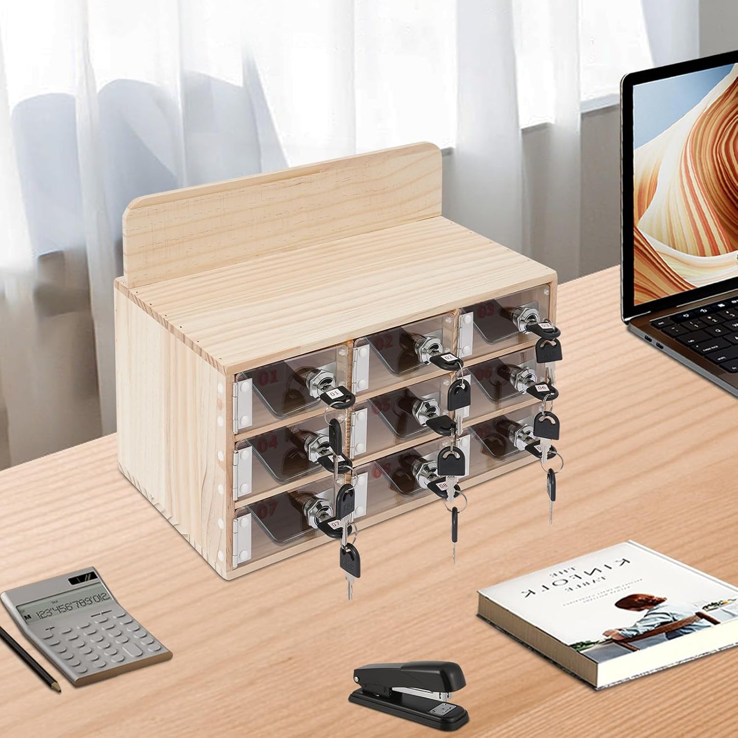 20-Slot Cell Phone Locker Box, Wood/Acrylic, Wall/Desk with Locks and Keys